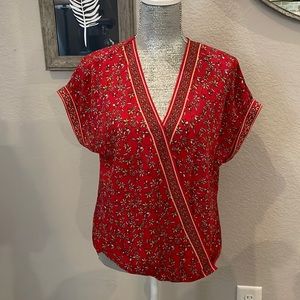 Max Studio Top Red Floral Cross stitched‎ 2705D39 Small